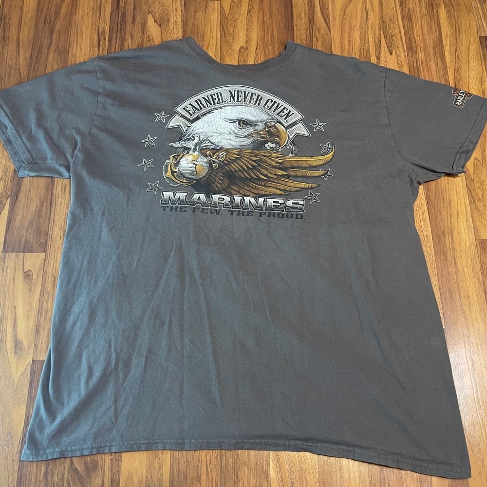 Harley-Davidson Marines T-Shirt Mens XL Gray Motor City Eagle Graphic Tee MI